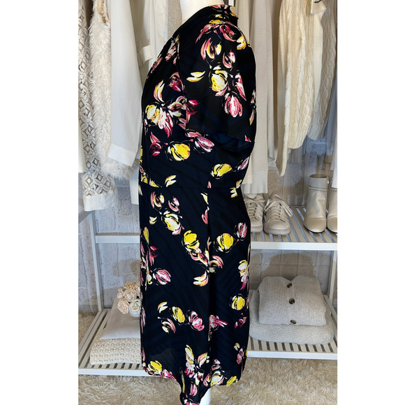 Banana Republic Womens Sz 6 Navy Twist Neck Multicolor Floral Sheath Dress #0433 - Picture 3 of 12